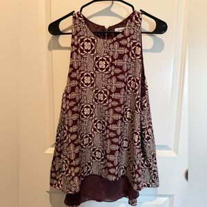 Elizabeth and James Burgundy and Cream Patterned Tank Top